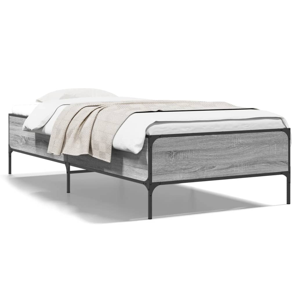 Sengeramme grå sonoma 100x200 cm konstruert tre og metall