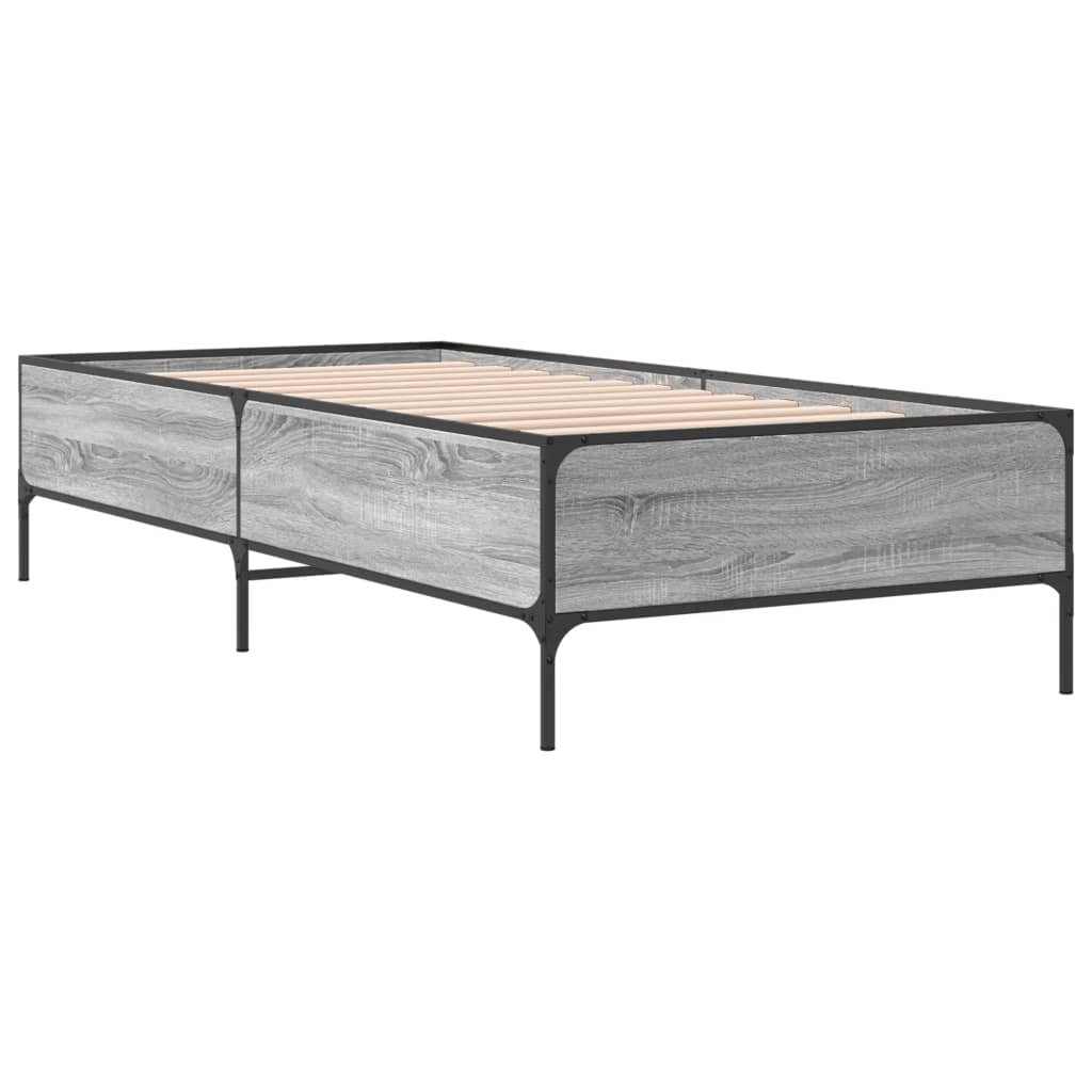Sengeramme grå sonoma 100x200 cm konstruert tre og metall