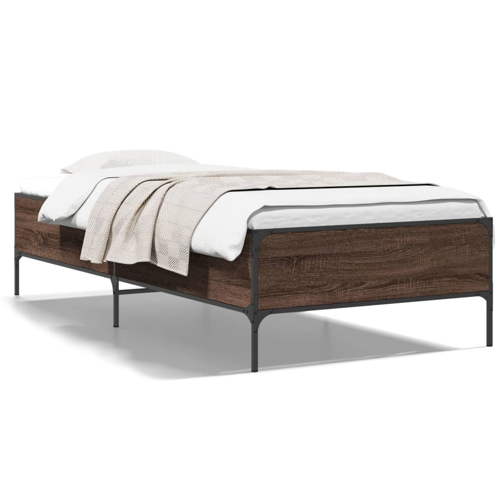 Sengeramme brun eik 100x200 cm konstruert tre og metall