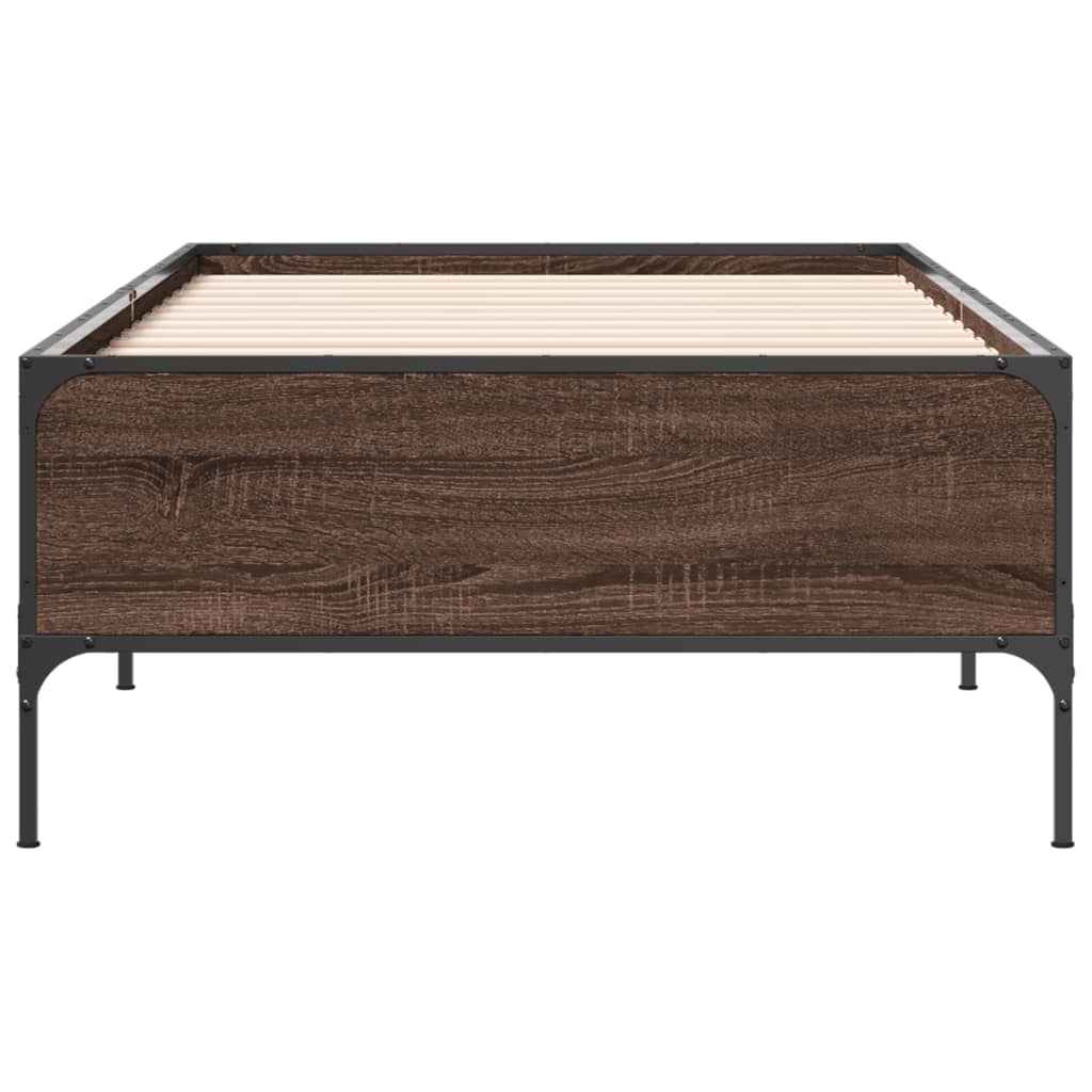 Sengeramme brun eik 100x200 cm konstruert tre og metall