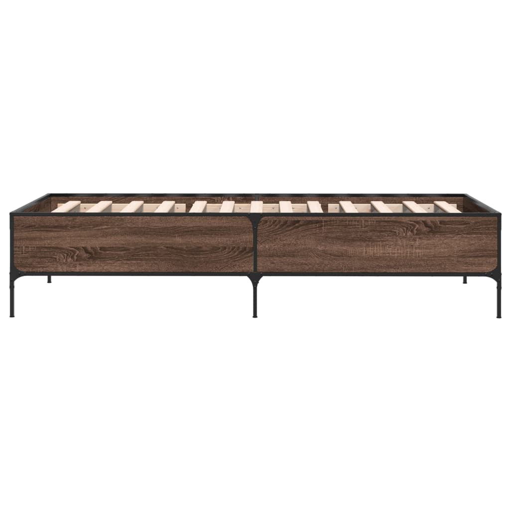 Sengeramme brun eik 100x200 cm konstruert tre og metall