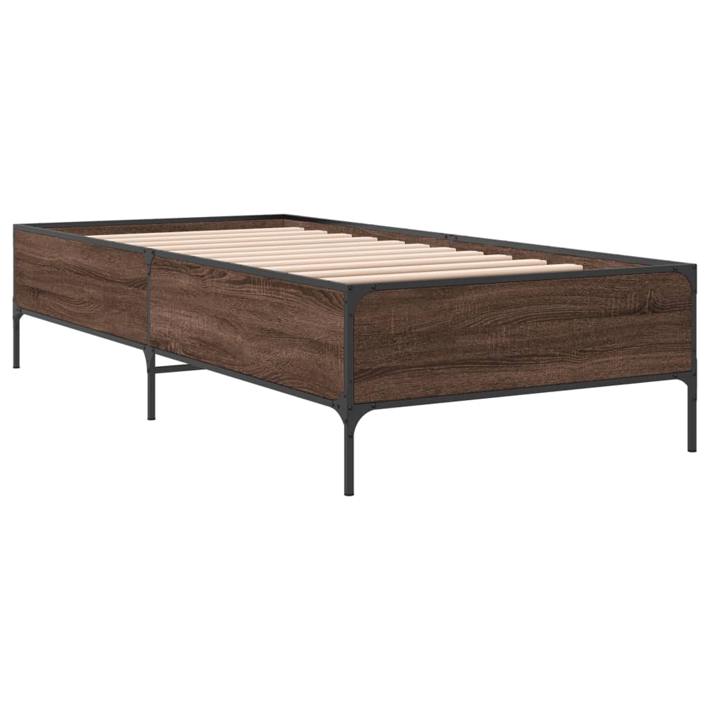 Sengeramme brun eik 100x200 cm konstruert tre og metall