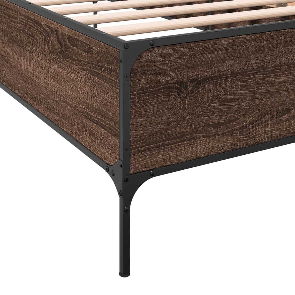 Sengeramme brun eik 100x200 cm konstruert tre og metall