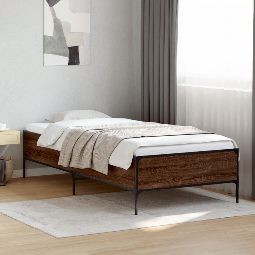 Sengeramme brun eik 100x200 cm konstruert tre og metall