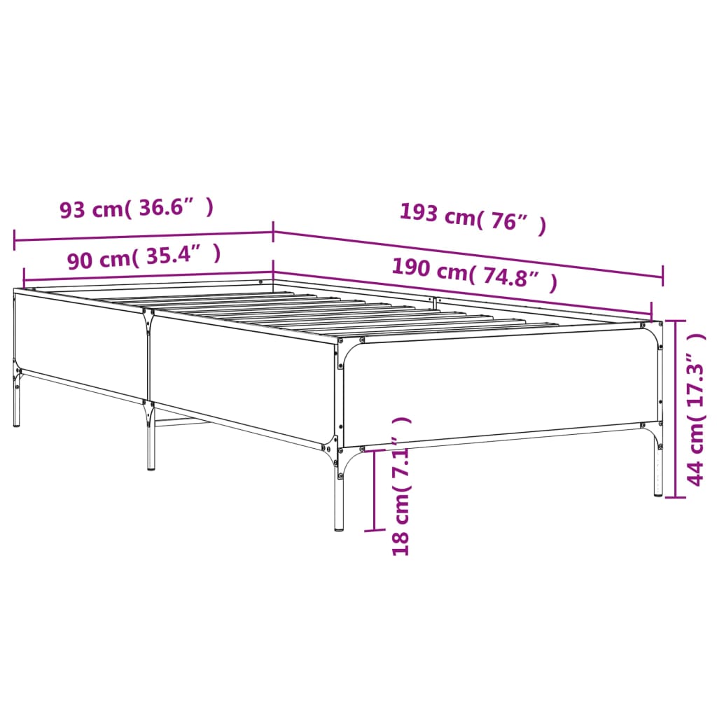 Sengeramme svart 90x190 cm konstruert tre og metall