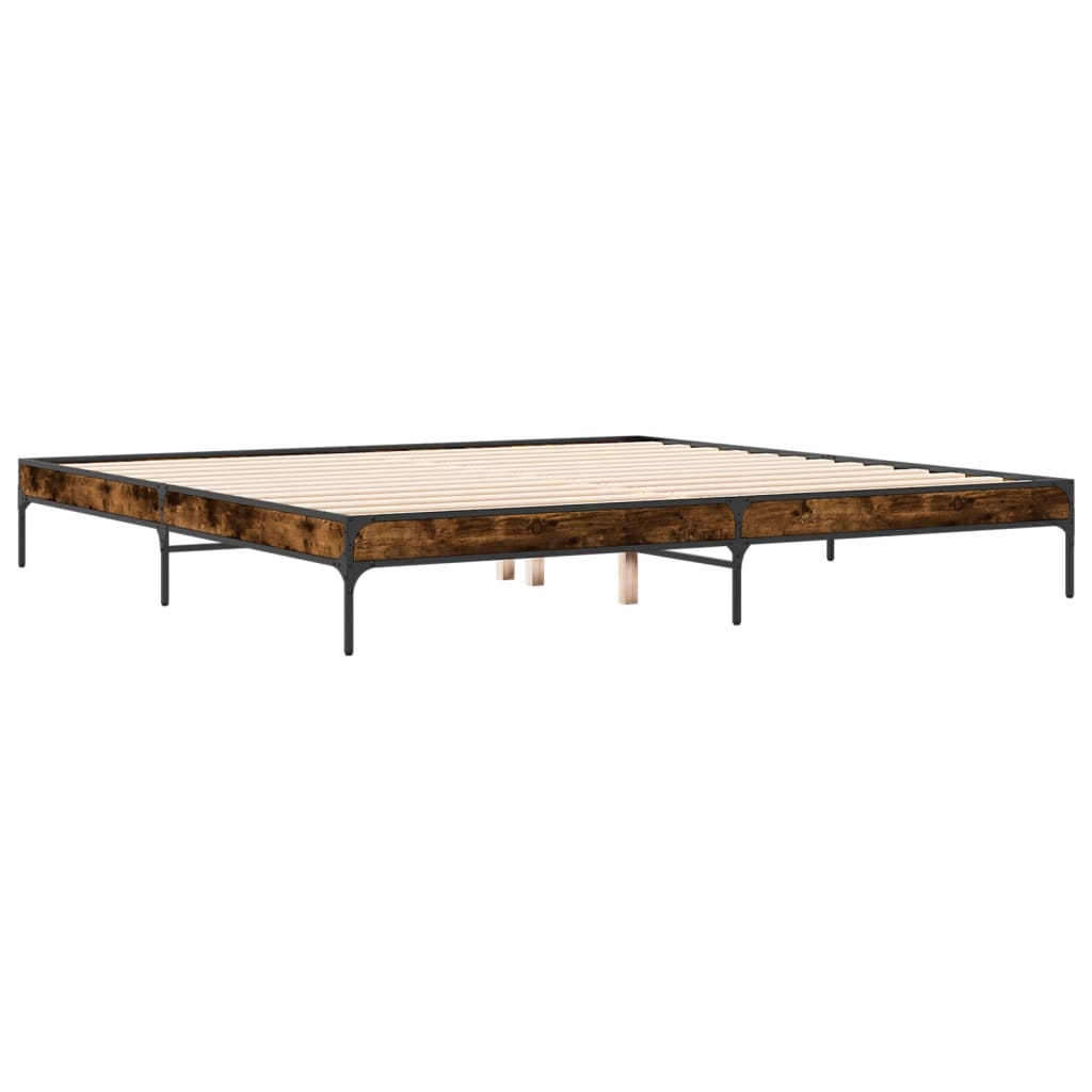 Sengeramme røkt eik 200x200 cm konstruert tre og metall