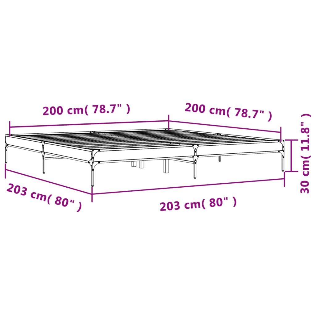 Sengeramme røkt eik 200x200 cm konstruert tre og metall