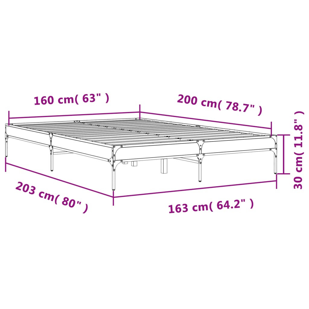Sengeramme sonoma eik 160x200 cm konstruert tre og metall