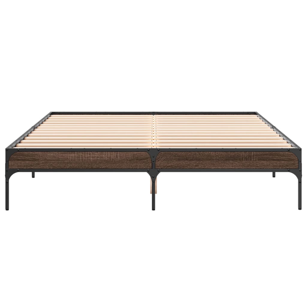 Sengeramme brun eik 160x200 cm konstruert tre og metall