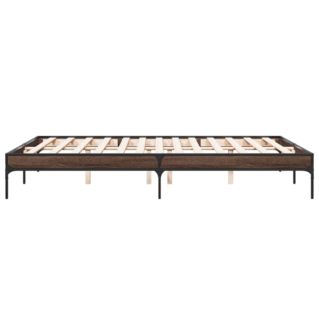 Sengeramme brun eik 160x200 cm konstruert tre og metall