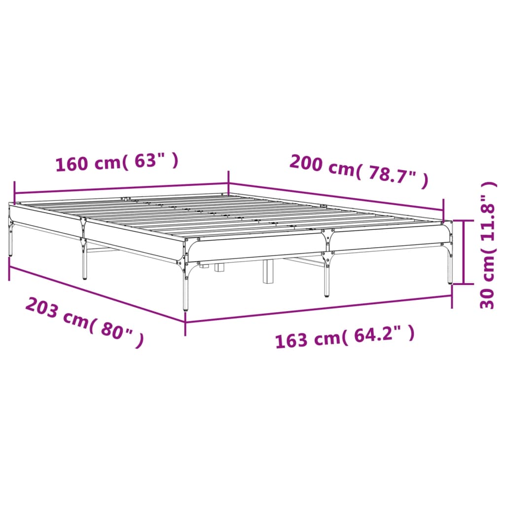 Sengeramme brun eik 160x200 cm konstruert tre og metall