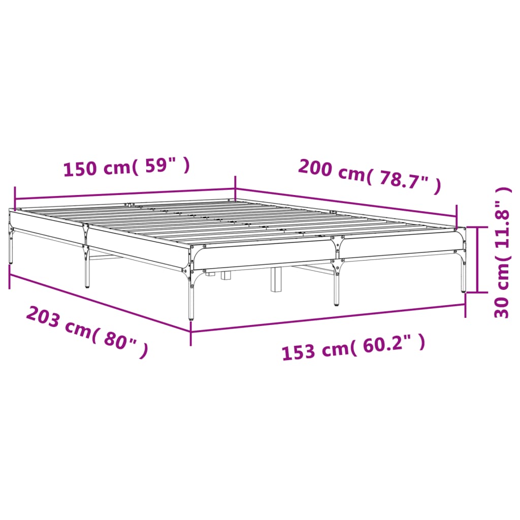 Sengeramme røkt eik 150x200 cm konstruert tre og metall