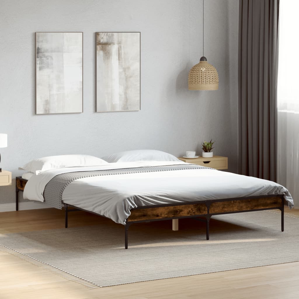 Sengeramme røkt eik 150x200 cm konstruert tre og metall