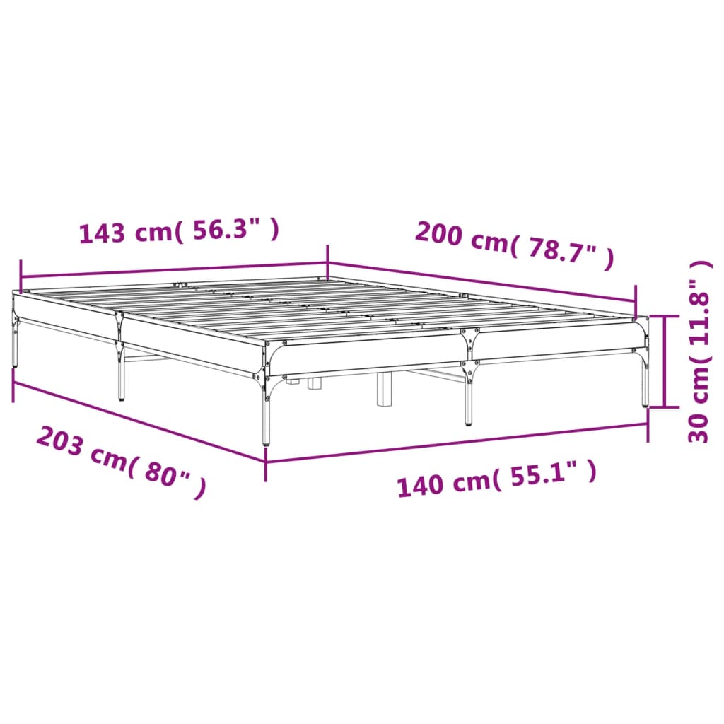 Sengeramme røkt eik 140x200 cm konstruert tre og metall