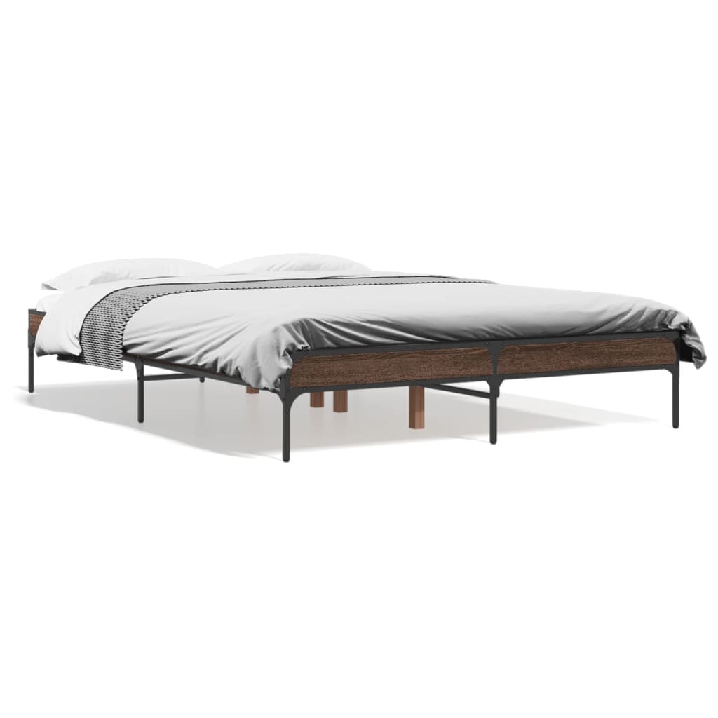 Sengeramme brun eik 120x200 cm konstruert tre og metall