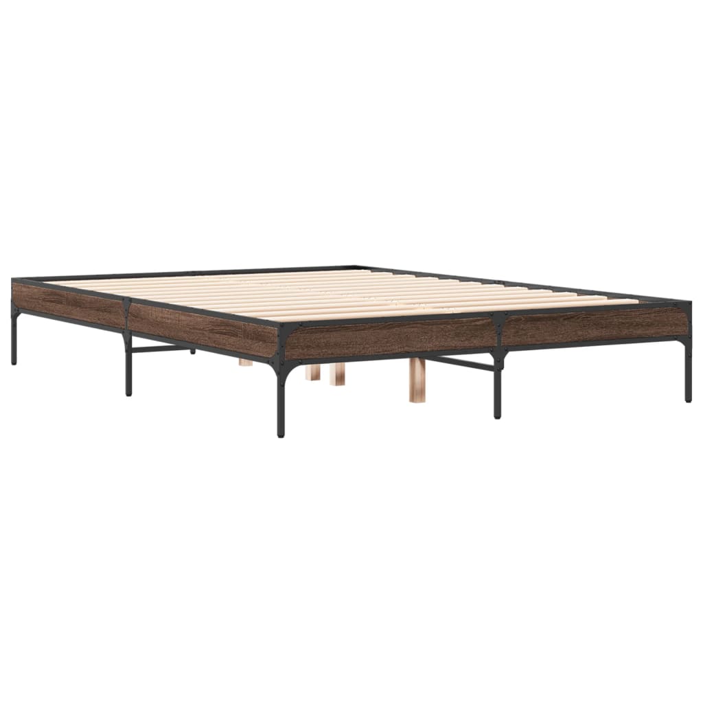 Sengeramme brun eik 120x200 cm konstruert tre og metall