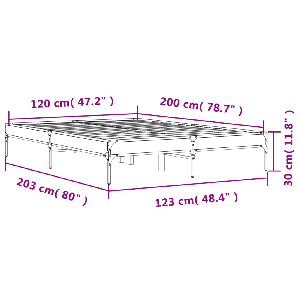 Sengeramme brun eik 120x200 cm konstruert tre og metall