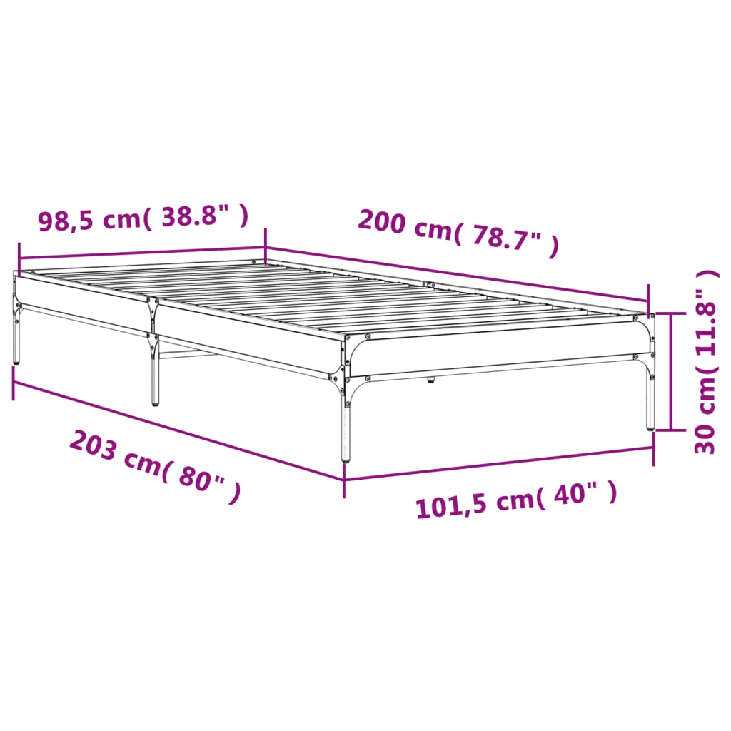 Sengeramme sonoma eik 100x200 cm konstruert tre og metall