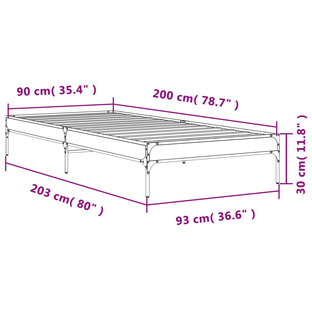 Sengeramme svart 90x200 cm konstruert tre og metall