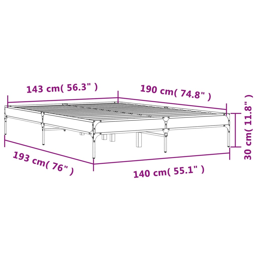 Sengeramme svart 140x190 cm konstruert tre og metall