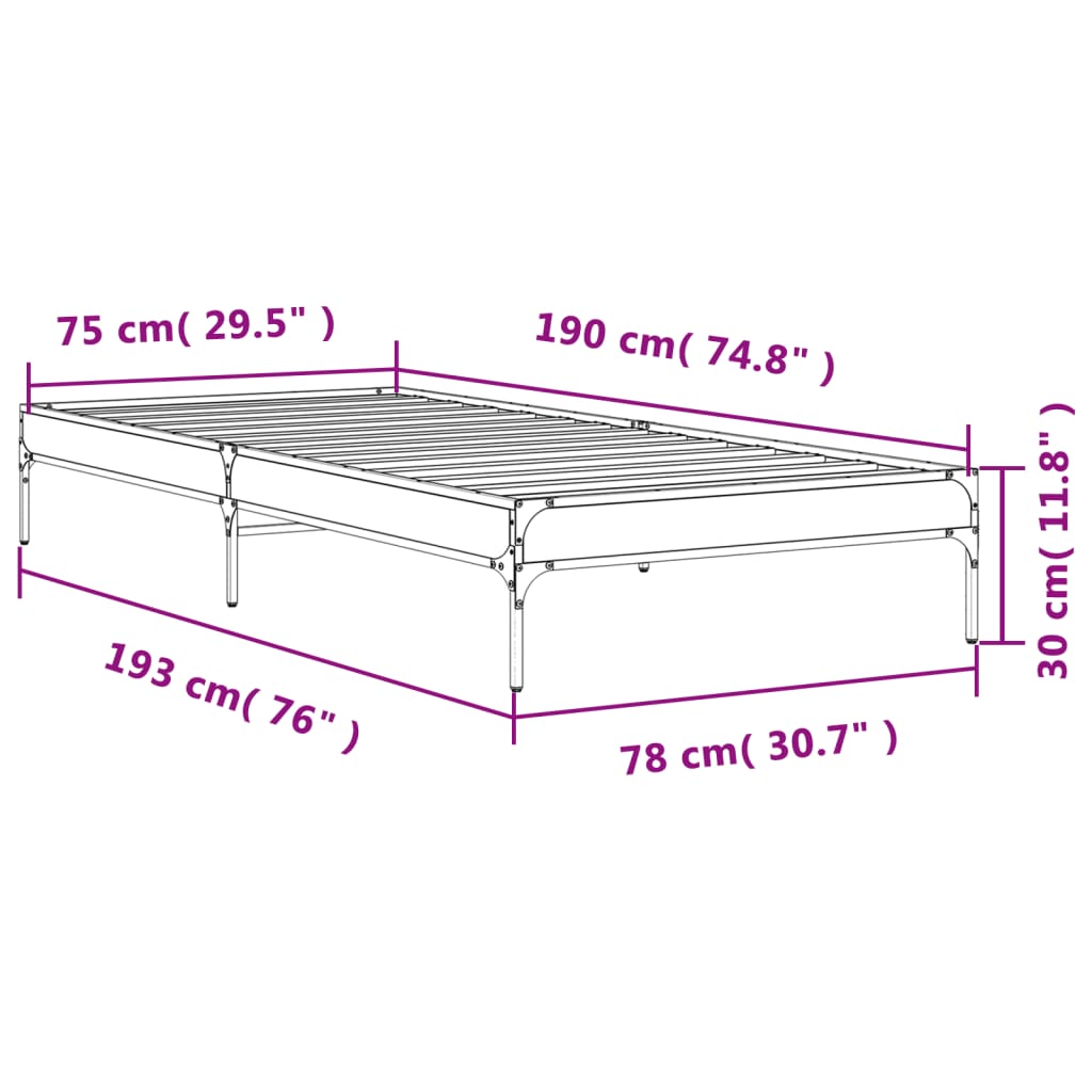 Sengeramme sonoma eik 75x190 cm konstruert tre og metall