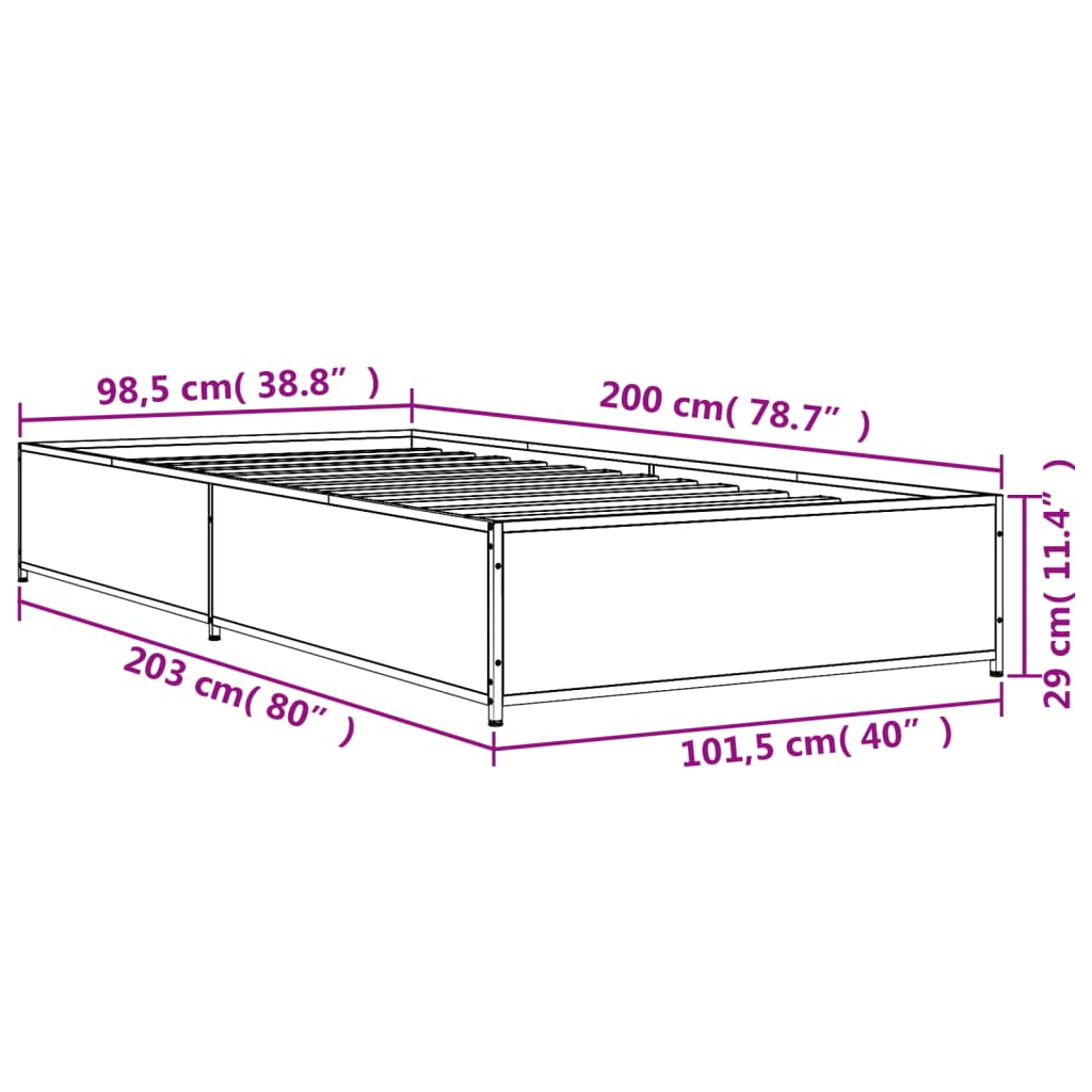 Sengeramme sonoma eik 100x200 cm konstruert tre og metall