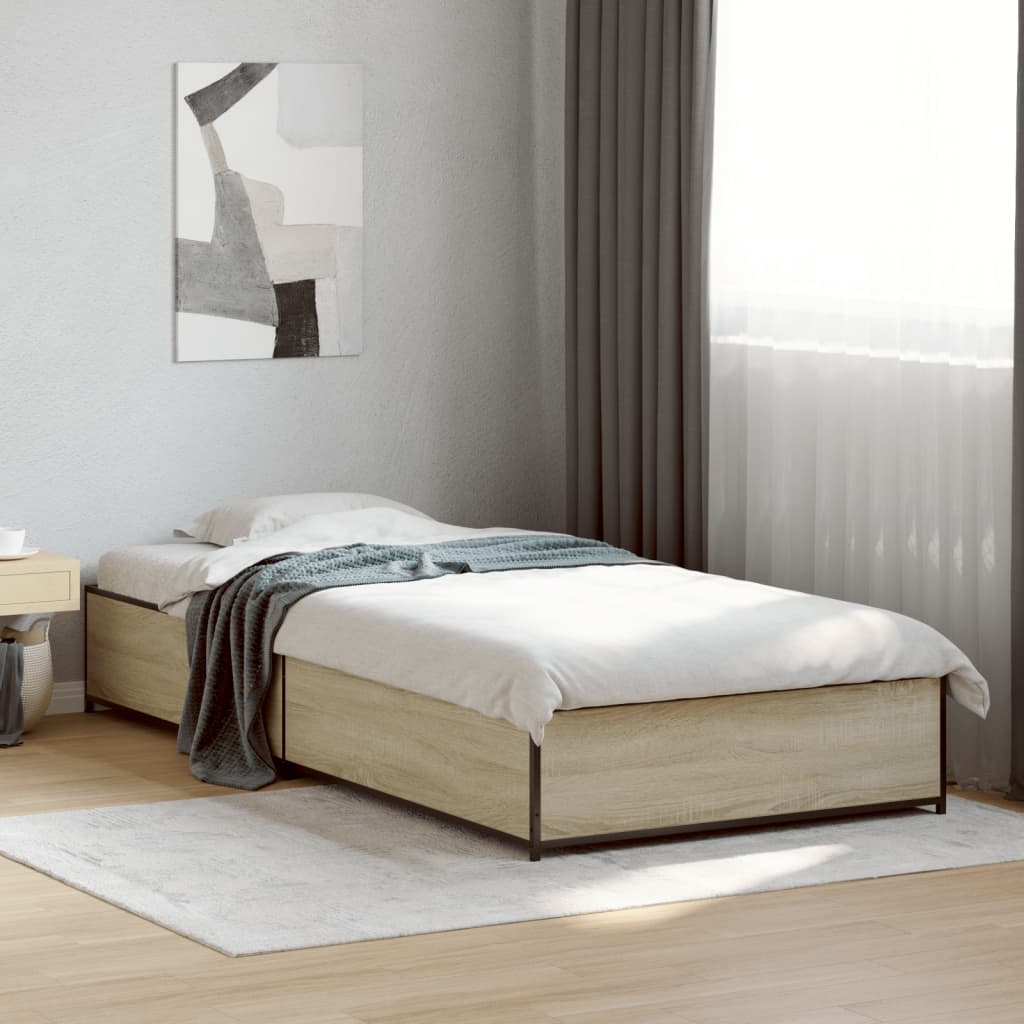 Sengeramme sonoma eik 100x200 cm konstruert tre og metall