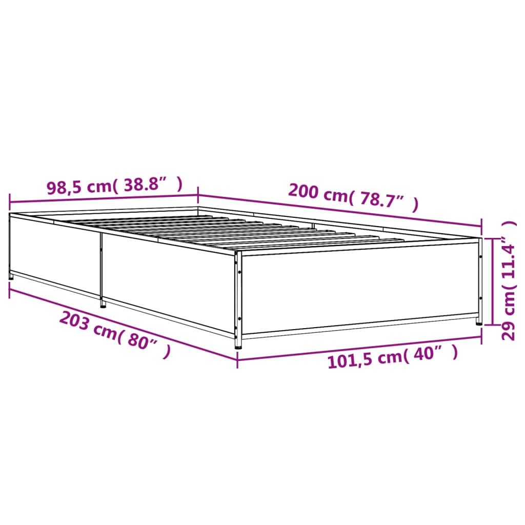Sengeramme røkt eik 100x200 cm konstruert tre og metall