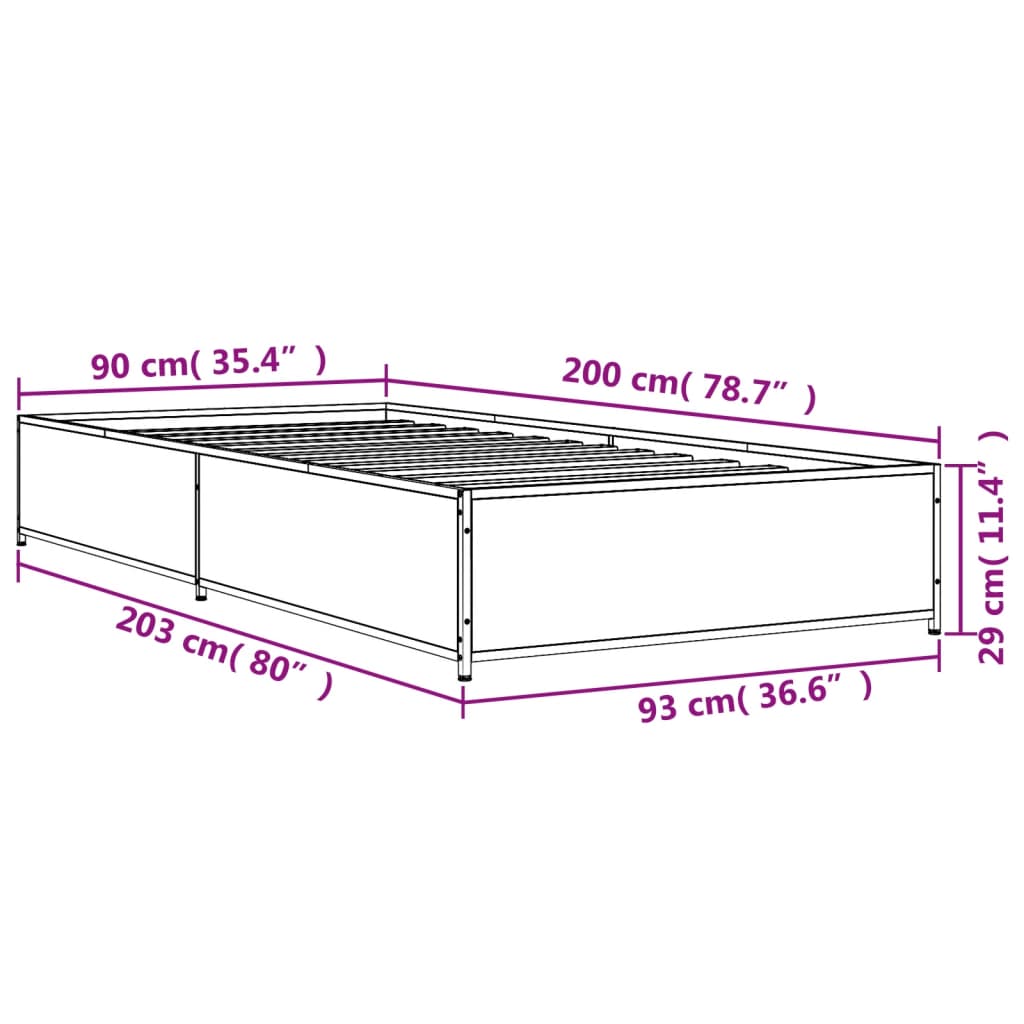 Sengeramme svart 90x200 cm konstruert tre og metall