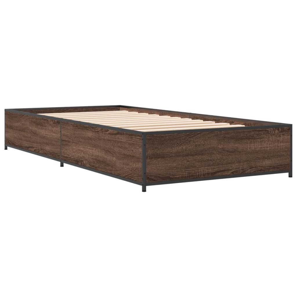 Sengeramme brun eik 90x200 cm konstruert tre og metall