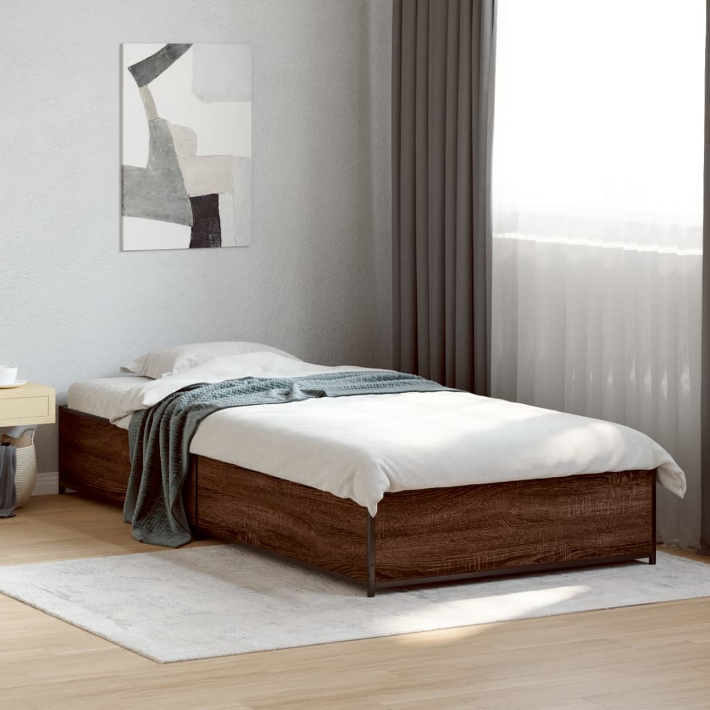 Sengeramme brun eik 90x200 cm konstruert tre og metall