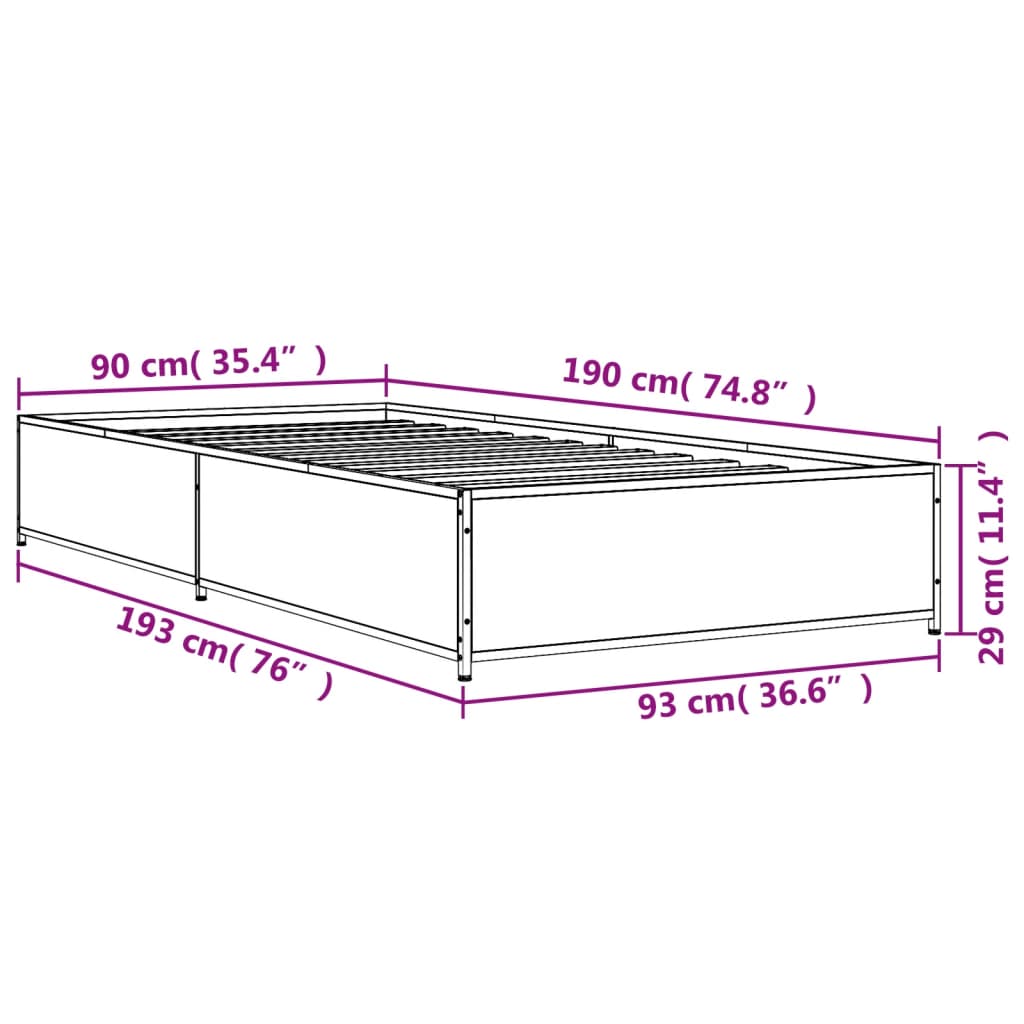 Sengeramme røkt eik 90x190 cm konstruert tre og metall