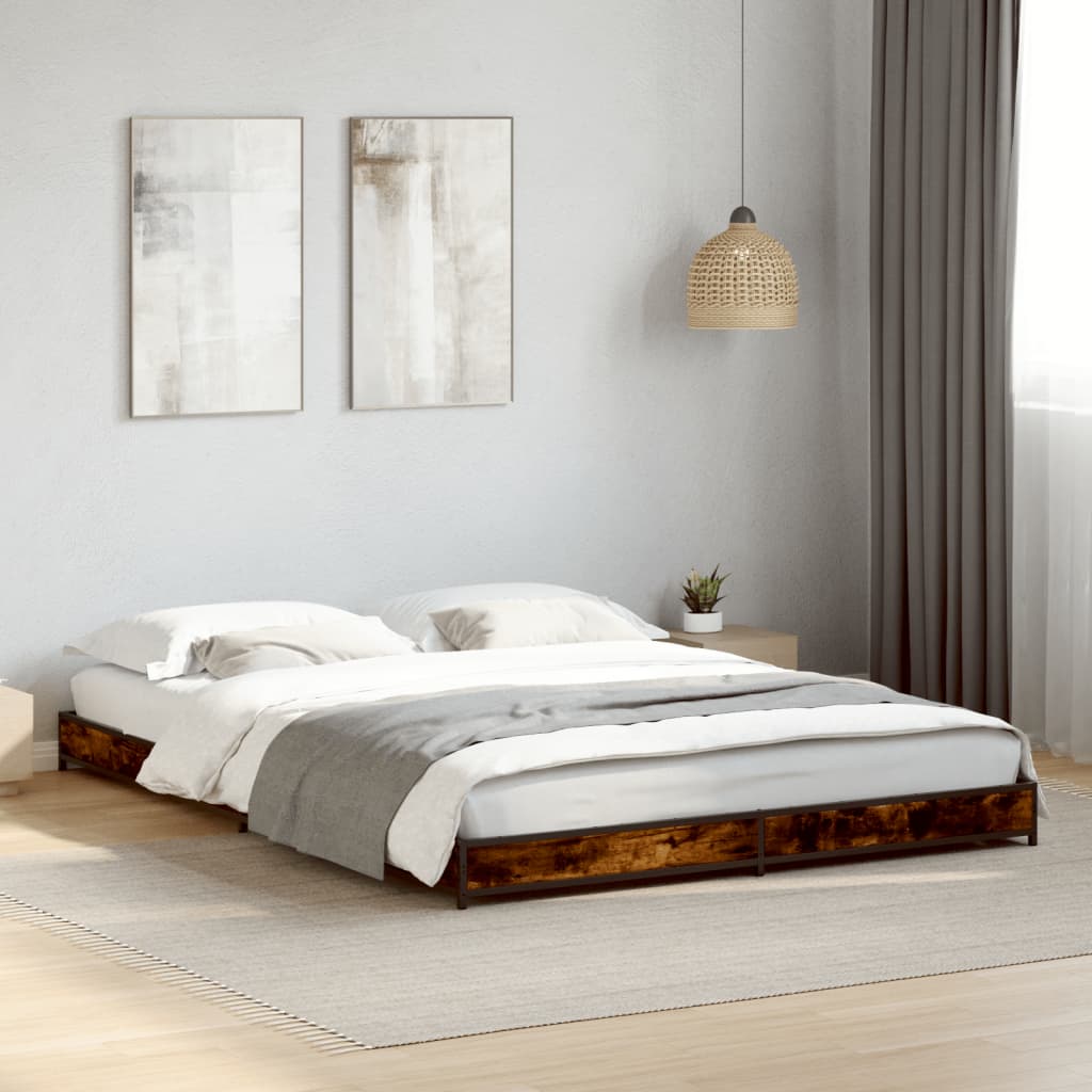 Sengeramme røkt eik 150x200 cm konstruert tre og metall
