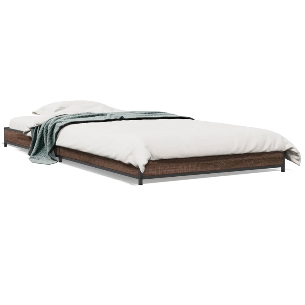 Sengeramme brun eik 100x200 cm konstruert tre og metall
