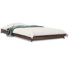 Sengeramme brun eik 100x200 cm konstruert tre og metall