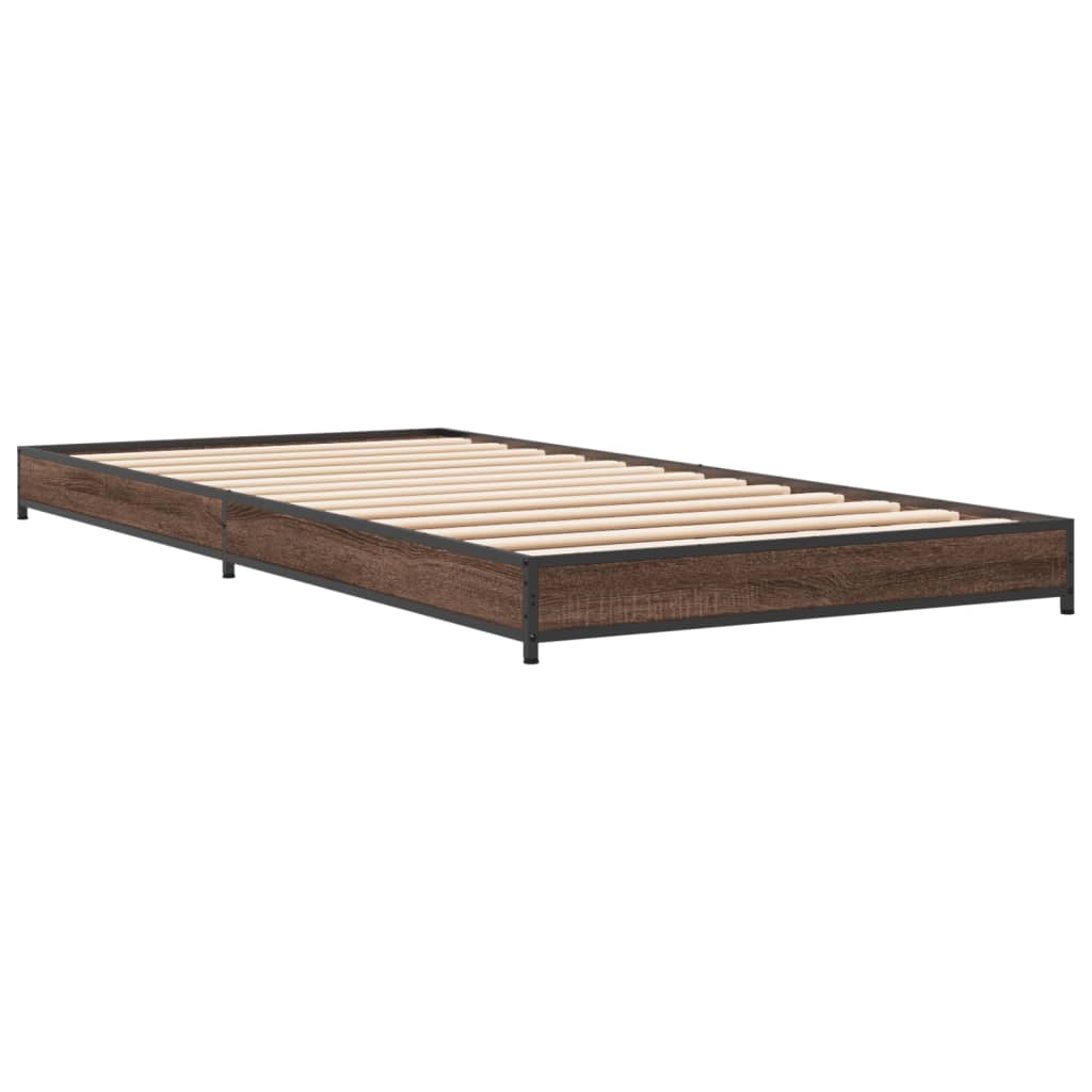 Sengeramme brun eik 100x200 cm konstruert tre og metall