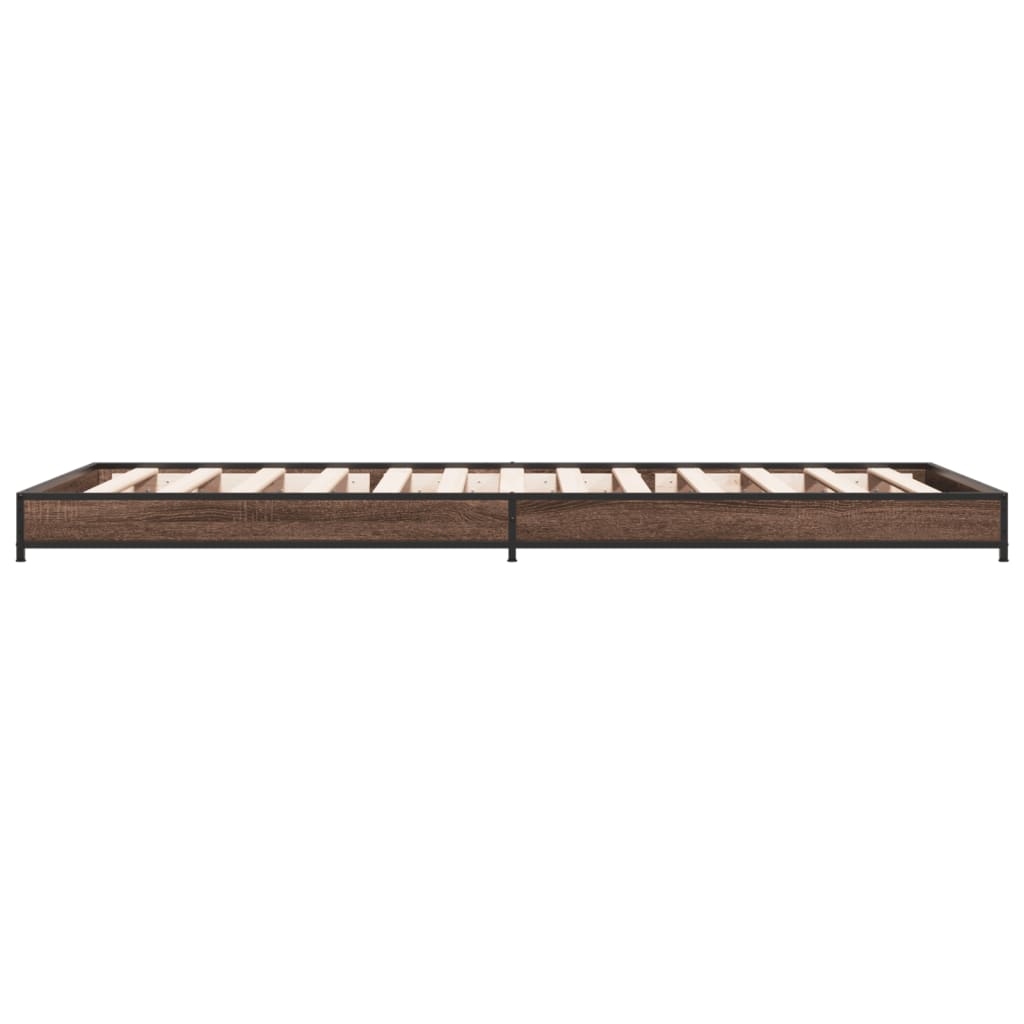 Sengeramme brun eik 100x200 cm konstruert tre og metall