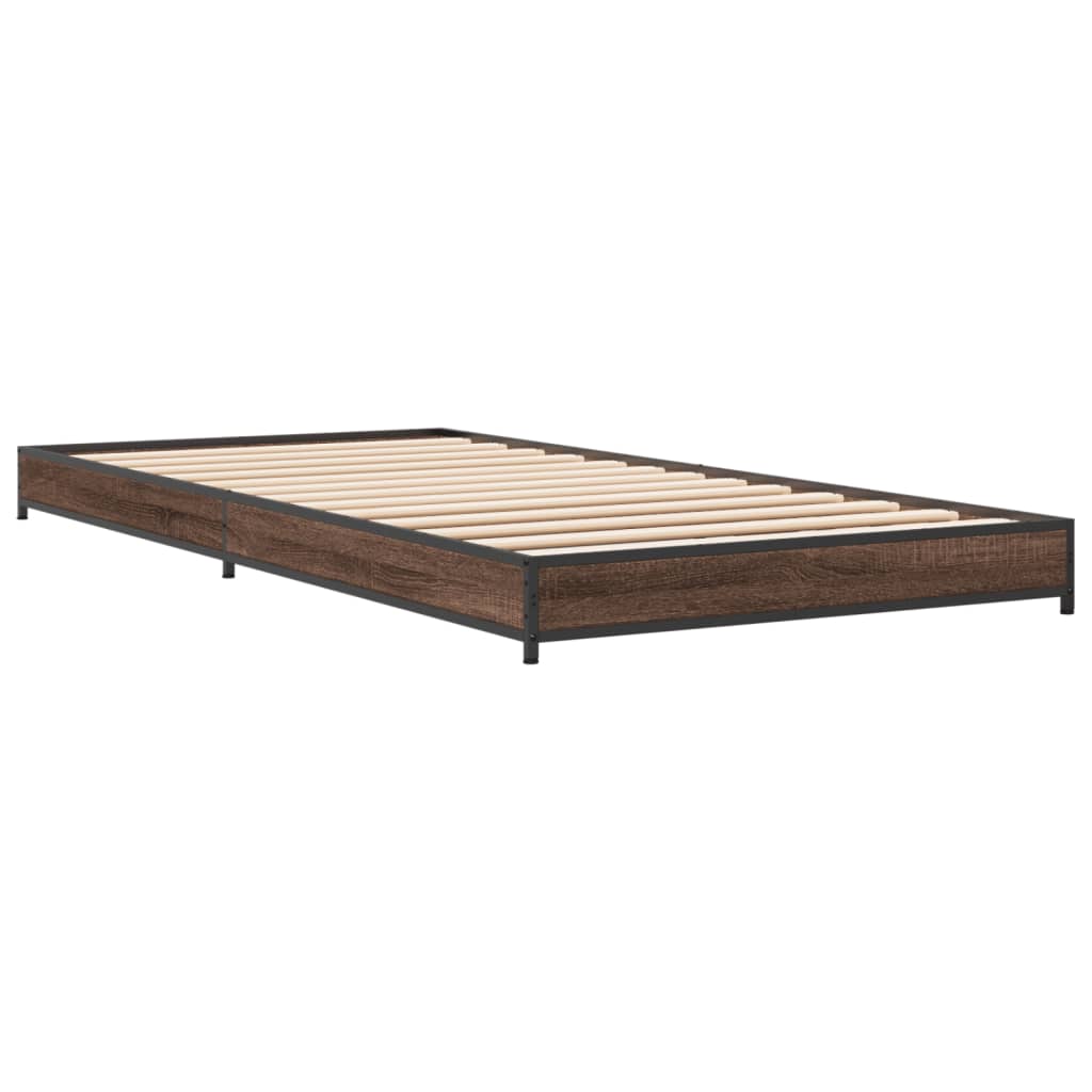 Sengeramme brun eik 100x200 cm konstruert tre og metall