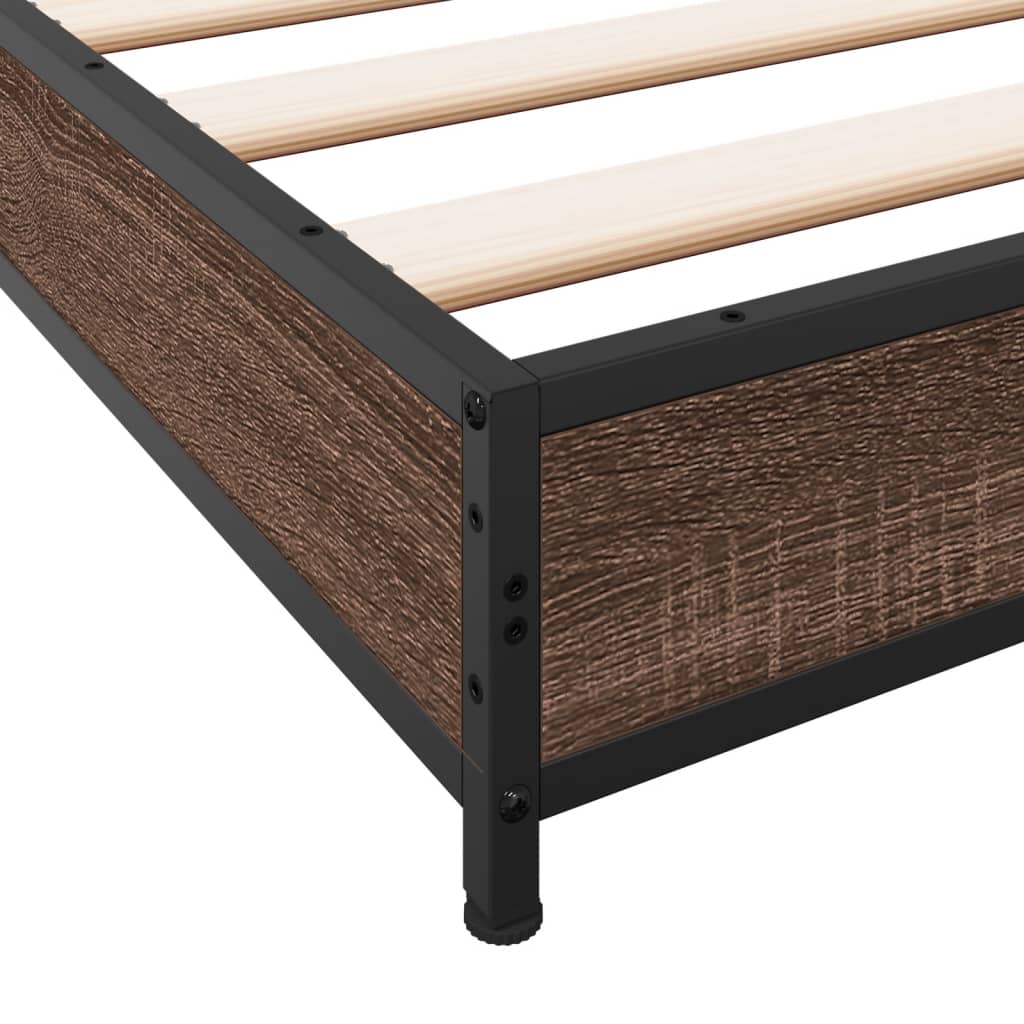 Sengeramme brun eik 100x200 cm konstruert tre og metall