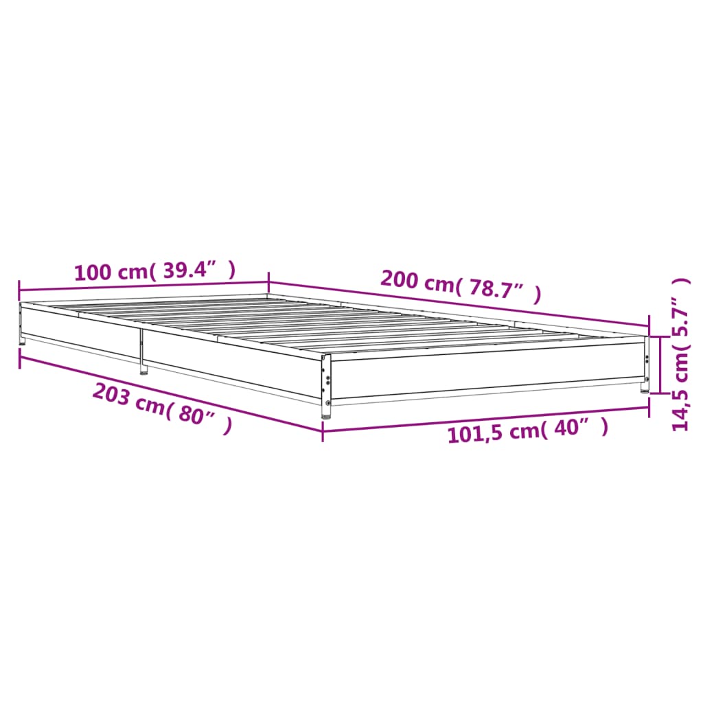Sengeramme brun eik 100x200 cm konstruert tre og metall