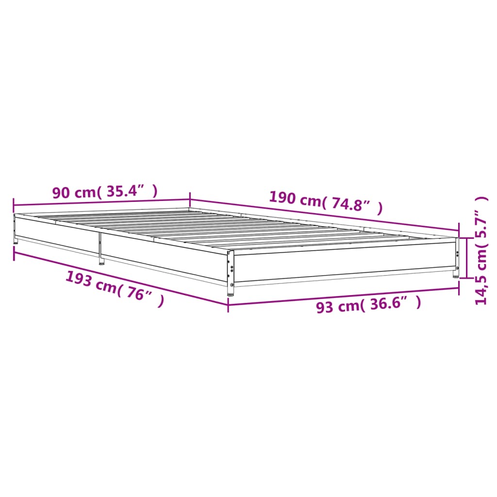 Sengeramme svart 90x190 cm konstruert tre og metall