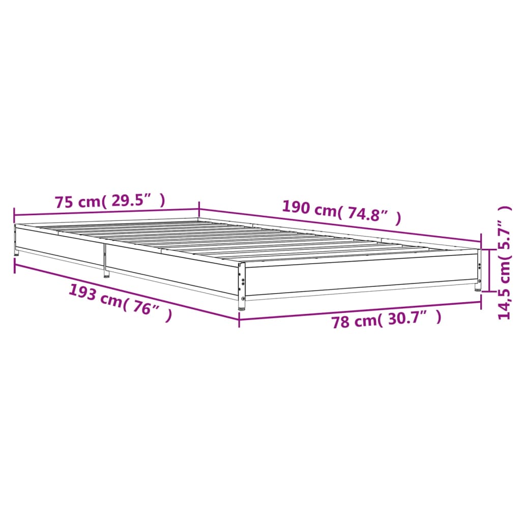 Sengeramme sonoma eik 75x190 cm konstruert tre og metall