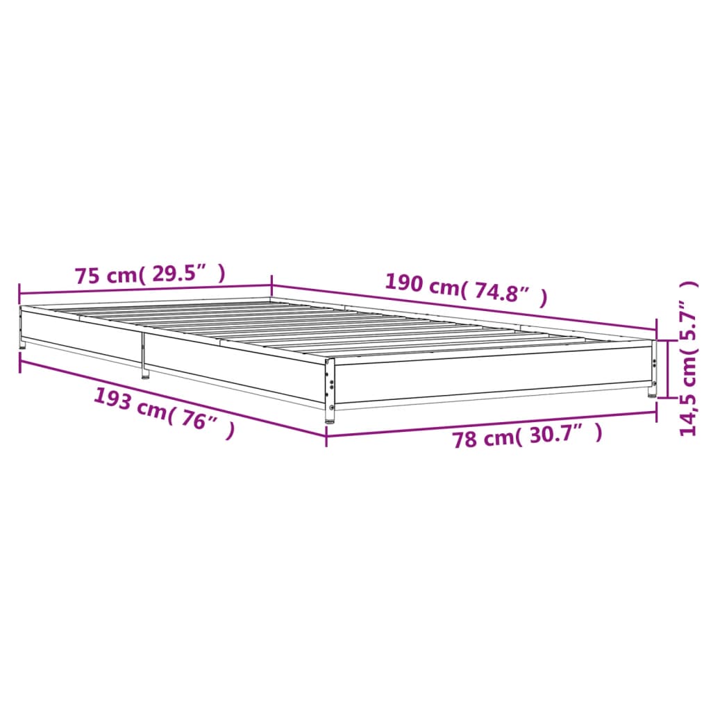Sengeramme røkt eik 75x190 cm konstruert tre og metall