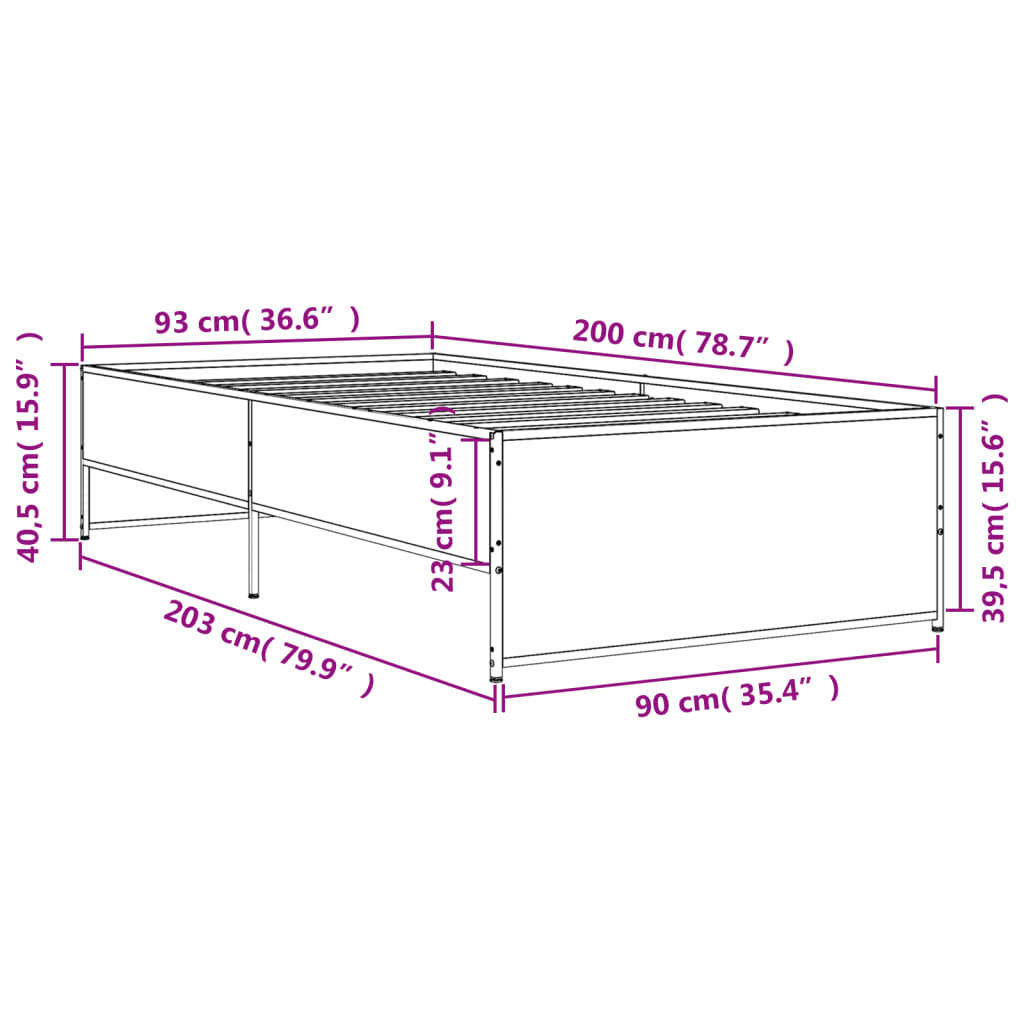 Sengeramme svart 90x200 cm konstruert tre og metall
