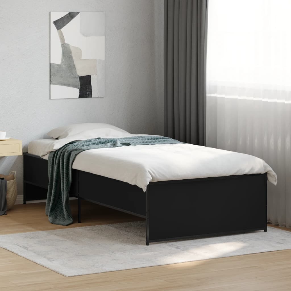 Sengeramme svart 90x200 cm konstruert tre og metall