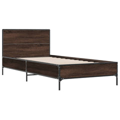 Sengeramme brun eik 90x190 cm konstruert tre og metall