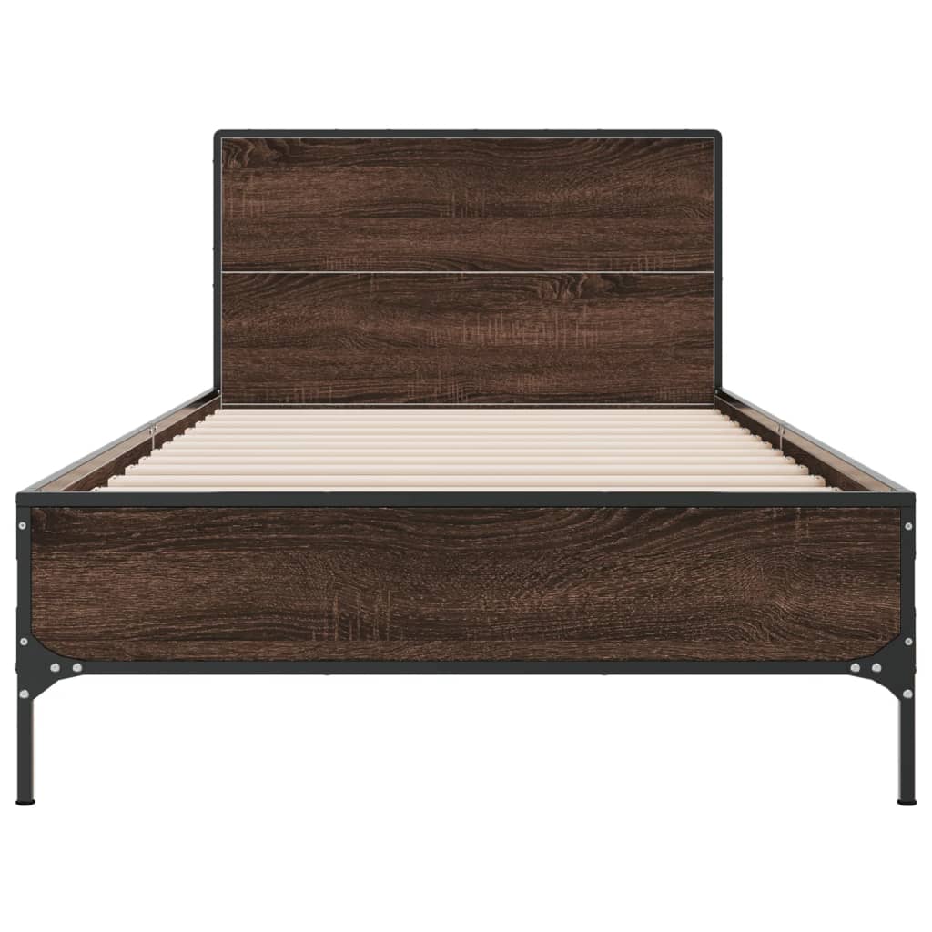 Sengeramme brun eik 90x190 cm konstruert tre og metall