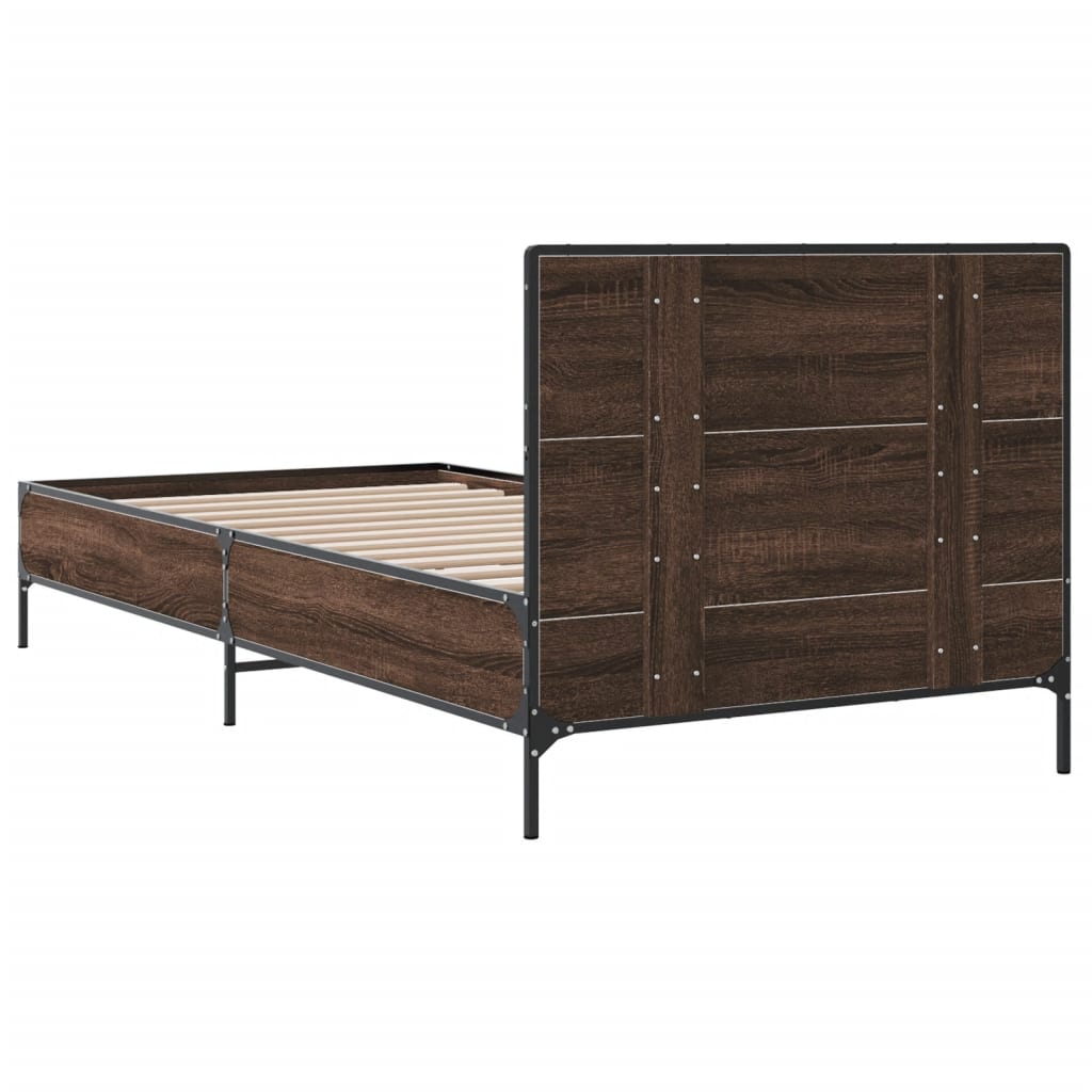Sengeramme brun eik 90x190 cm konstruert tre og metall