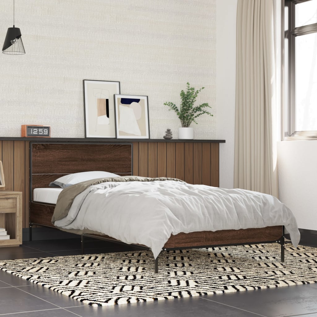 Sengeramme brun eik 90x190 cm konstruert tre og metall