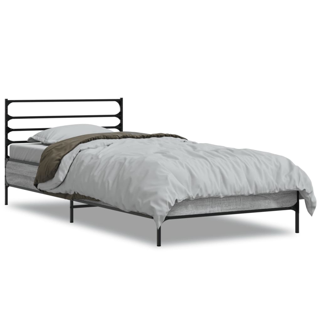Sengeramme grå sonoma 75x190 cm konstruert tre og metall